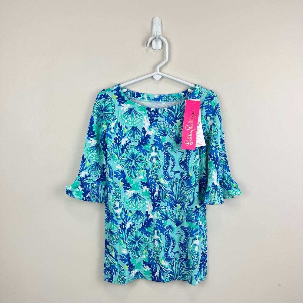 Lilly Pulitzer Mini Sophie Ruffle Dress Sea Glass Aqua Seeing Double XS NWT